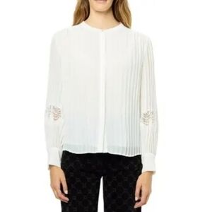 Gerard Darel Belline Pleated Blouse White Size 38